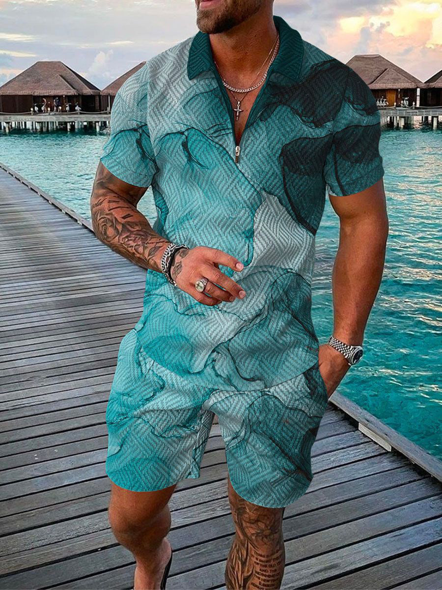Men's printed casual short sleeved set男士3D印花休闲短袖套装 - 实物图