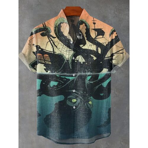 短袖翻领纽扣衬衫Men's short sleeved collared button up shirt