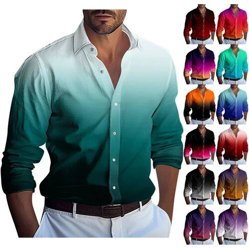 翻领渐变长袖衬衫 Collar gradient printed long sleeved shirt