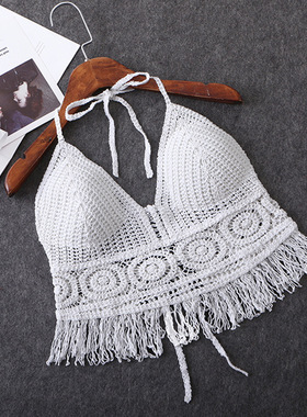 Solid V-neck lace up tassel strap纯色V领系带流苏挂脖露背吊带