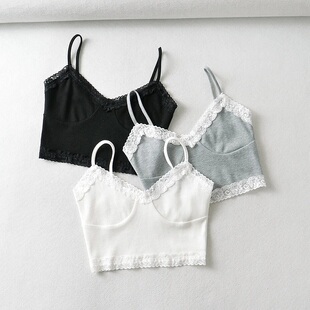 Lace Lace Strap Solid Short Top Women蕾丝花边吊带纯色短款女