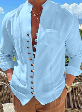 Long sleeved single breasted solid color top长袖排扣纯色上衣