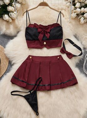 Color blocking pleated sling comfort set撞色褶皱吊带两件套女