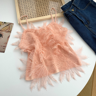 Tassel feather short suspender vest female流苏羽毛短款背心女
