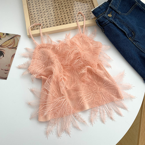 Tassel feather short suspender vest female流苏羽毛短款背心女