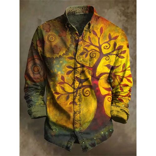翻领印花系扣长袖T恤 Flip collar printed long sleeved T-shirt
