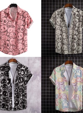 Flip collar print button versatile shirt翻领印花系扣百搭衬衫