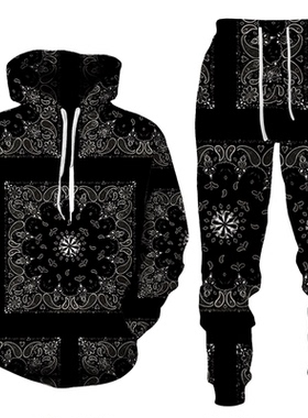 Printed men's long sleeved sweater set印花男连帽长袖卫衣套装