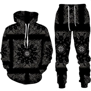 Printed men's long sleeved sweater set印花男连帽长袖卫衣套装