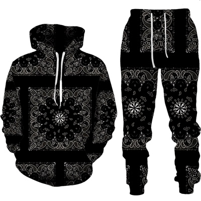 Printed men's long sleeved sweater set印花男连帽长袖卫衣套装