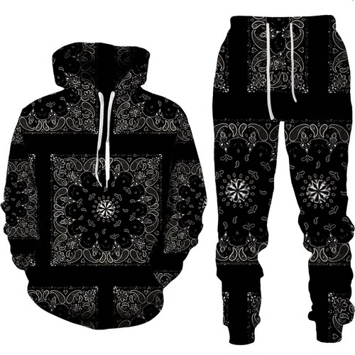 Printed men's long sleeved sweater set印花男连帽长袖卫衣套装