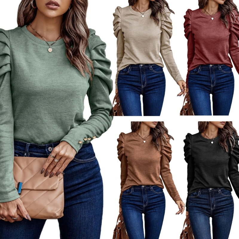 Round neck bubble sleeved long sleeved top圆领泡泡袖长袖上衣