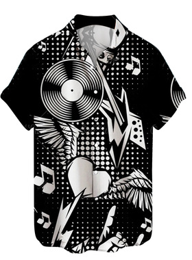 Printed collar button down slim fit shirt印花对襟系扣衬衣男