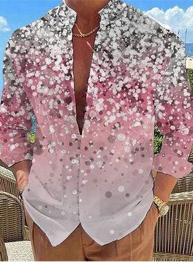 Round neck printed open collar men shirt圆领印花开襟男士衬衫