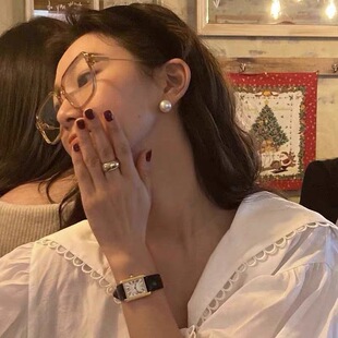 fever耳钉ins博主耳环女无耳洞耳夹 复古施家珍珠同款 有点蓝 法式