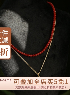 《时光美人》法式复古新年酒红玛瑙双层叠戴项链锁骨链轻奢高级女