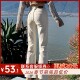 弹力显瘦高腰八分喇叭裤 小个子九分喇叭裤 女2025春夏米白色牛仔裤