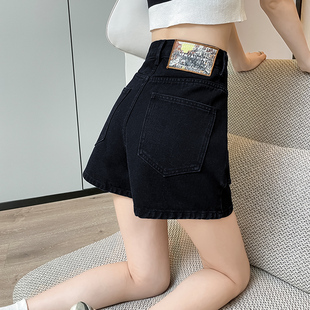 黑色高腰A字短裤女夏季薄款2026新款辣妹直筒宽松显瘦牛仔热裤潮