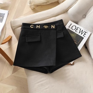 黑色毛呢半身裙女2026春秋季新款高腰显瘦小个子不规则a字短裙裤