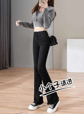 150小个子八九分百搭微喇叭牛仔裤女2026春秋薄款高腰修身显瘦黑