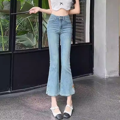 微喇牛仔裤八分薄款棉2025夏显瘦
