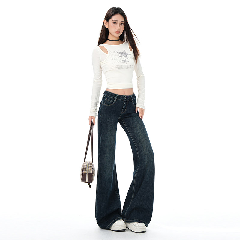 水泥灰低腰微喇牛仔裤女秋季2025新款美式辣妹不贴腿喇叭直筒裤子,女装/女士精品,中老年女装,淘宝优惠券,粉丝福利购,淘宝优惠卷