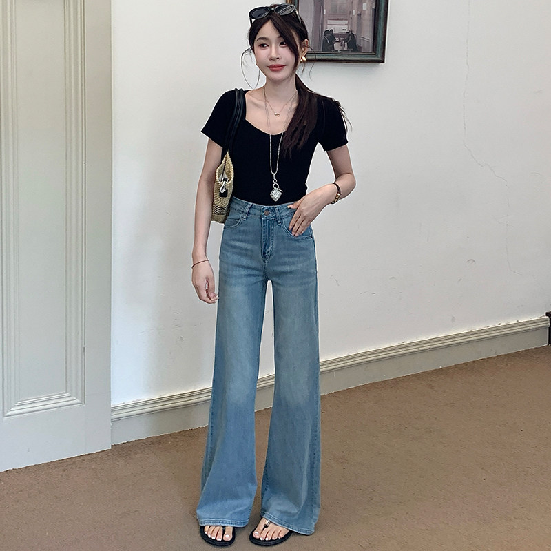 2026夏季莱赛尔天丝薄款不贴腿微喇叭牛仔裤女冰丝宽松加长直筒裤