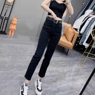 黑色烟管裤女2026新款春秋夏季显瘦薄款法棍直筒牛仔裤八九分长裤