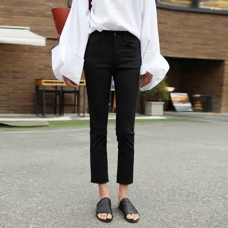 黑色紧身九分泫雅chic风八分加绒