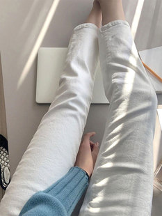 春白色裤子女宽松欧货直筒牛仔裤2024夏高腰小个子八分烟管裤薄款