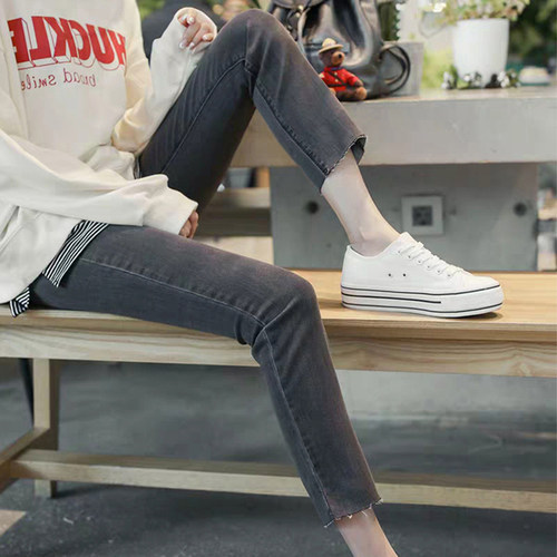 烟灰色直筒牛仔裤女九分秋冬加绒