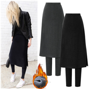 打底裤 假两件裙裤 加绒保暖中长款 百搭显瘦韩版 女秋冬外穿高腰大码