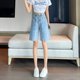高腰宽松阔腿5分中裤 浅蓝色牛仔裤 窄版 直筒五分裤 女2025夏季 薄款