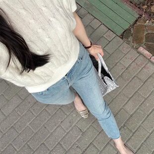 浅蓝色高腰小脚牛仔裤女2026夏季薄款新款小个子女士九分铅笔裤子