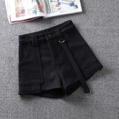 高腰显瘦小个子外穿a字阔腿热裤 爆款 女2025春秋新款 黑色牛仔短裤