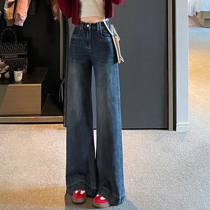 阔腿牛仔裤长裤常规棉2024秋显瘦