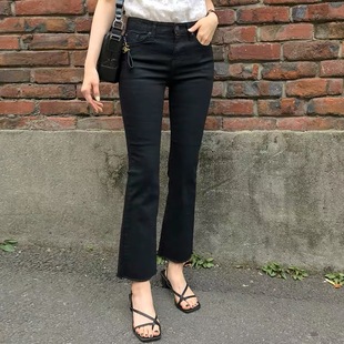 黑色微喇叭牛仔裤女2025秋冬加绒高腰显瘦宽松矮个子八九分喇叭裤