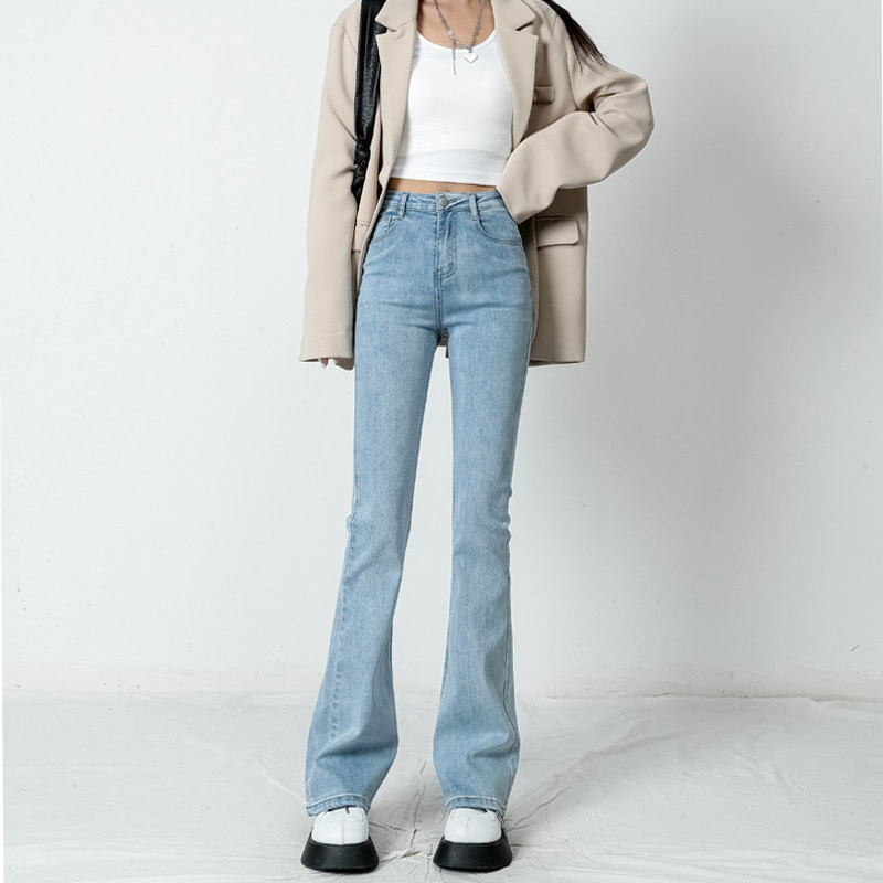 浅蓝色微喇牛仔裤女夏秋2025年春
