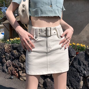 白色二合一裙裤牛仔短裙女夏小个子设计感小众a字半身包臀短裤裙