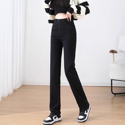 直筒薄款牛仔裤女2025春夏黑色