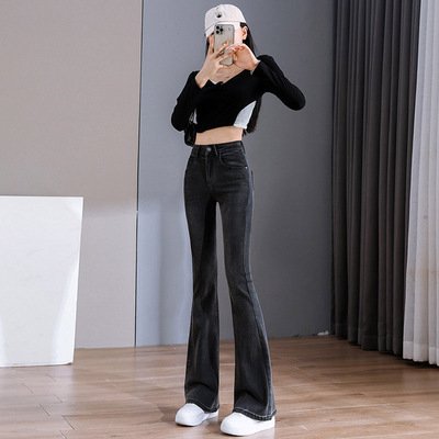 高腰微喇牛仔裤女弹力秋冬加绒