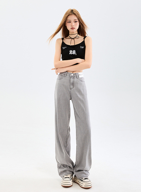 灰色天丝软牛仔女2026夏季薄款高腰冰丝加长高个子莱赛尔窄版直筒