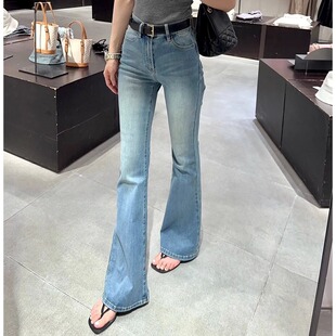 美式浅色拖地高腰微喇叭牛仔裤女2026年春秋新款直筒显瘦修身马蹄