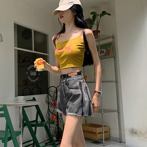 烟灰色高腰牛仔短裤女夏季薄款2025新款显瘦a字破洞辣妹超短热裤