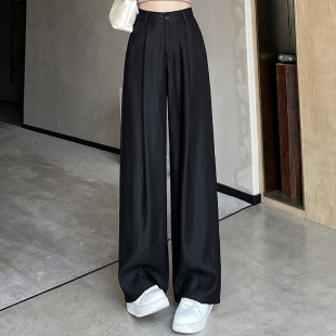 女夏季 阔腿裤 2026薄款 垂感200斤胖mm大码 窄版 缎面休闲直筒裤 西装