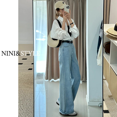 高腰天丝阔腿牛仔裤女夏季新2026