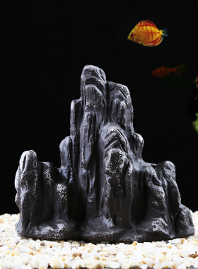 紫砂黑陶懒人鱼缸造景假山石头树木珊瑚水族箱装饰仿真摆件造景石