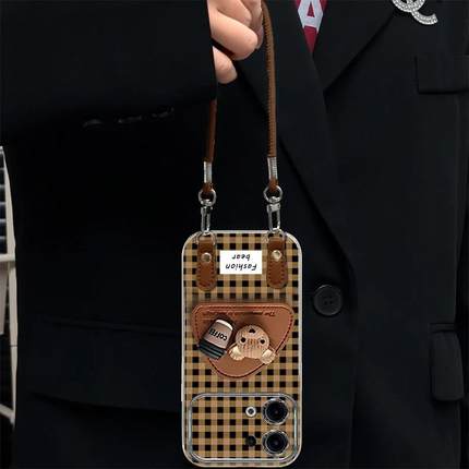 适用OPPOReno13手机壳Reno14棕色格纹12Pro高级感11女款10保护套reno9全包防摔8/7se创意公仔6带挂绳OPPO软壳