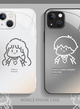 发财情侣适用苹果15promax手机壳新款iPhone14套ipone13高级感12mini全包pro卡通xsmax简约创意8plus7p男女xs