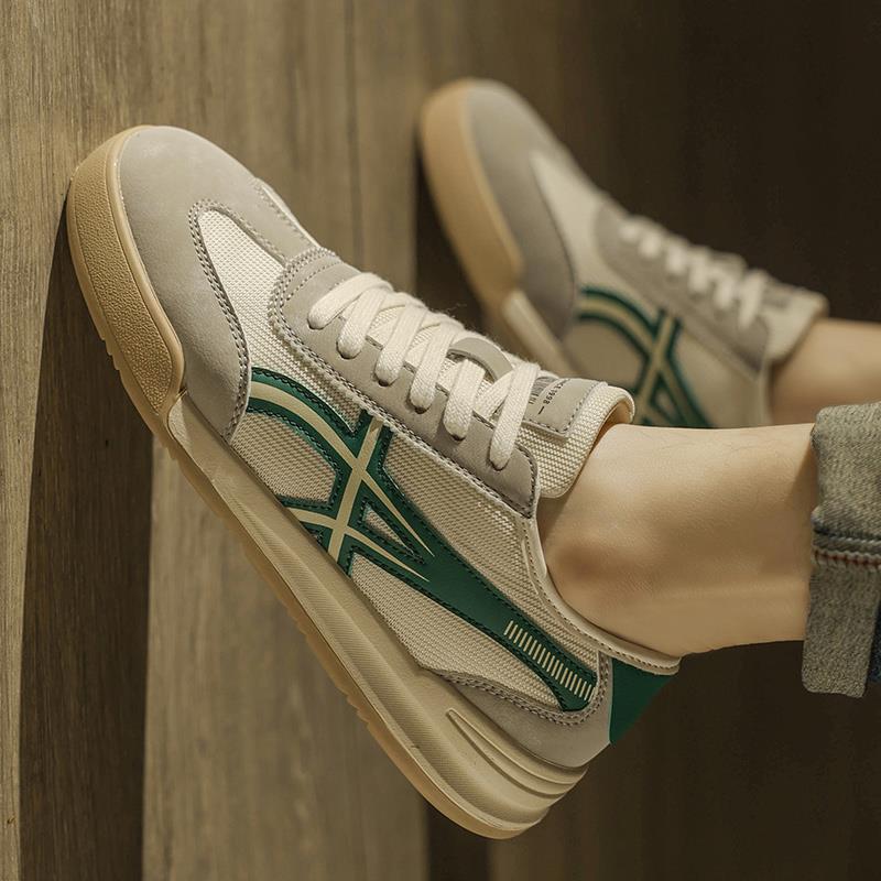 男鞋秋季网面透气高级感运动休闲板鞋小众轻便软底工作百搭德训鞋